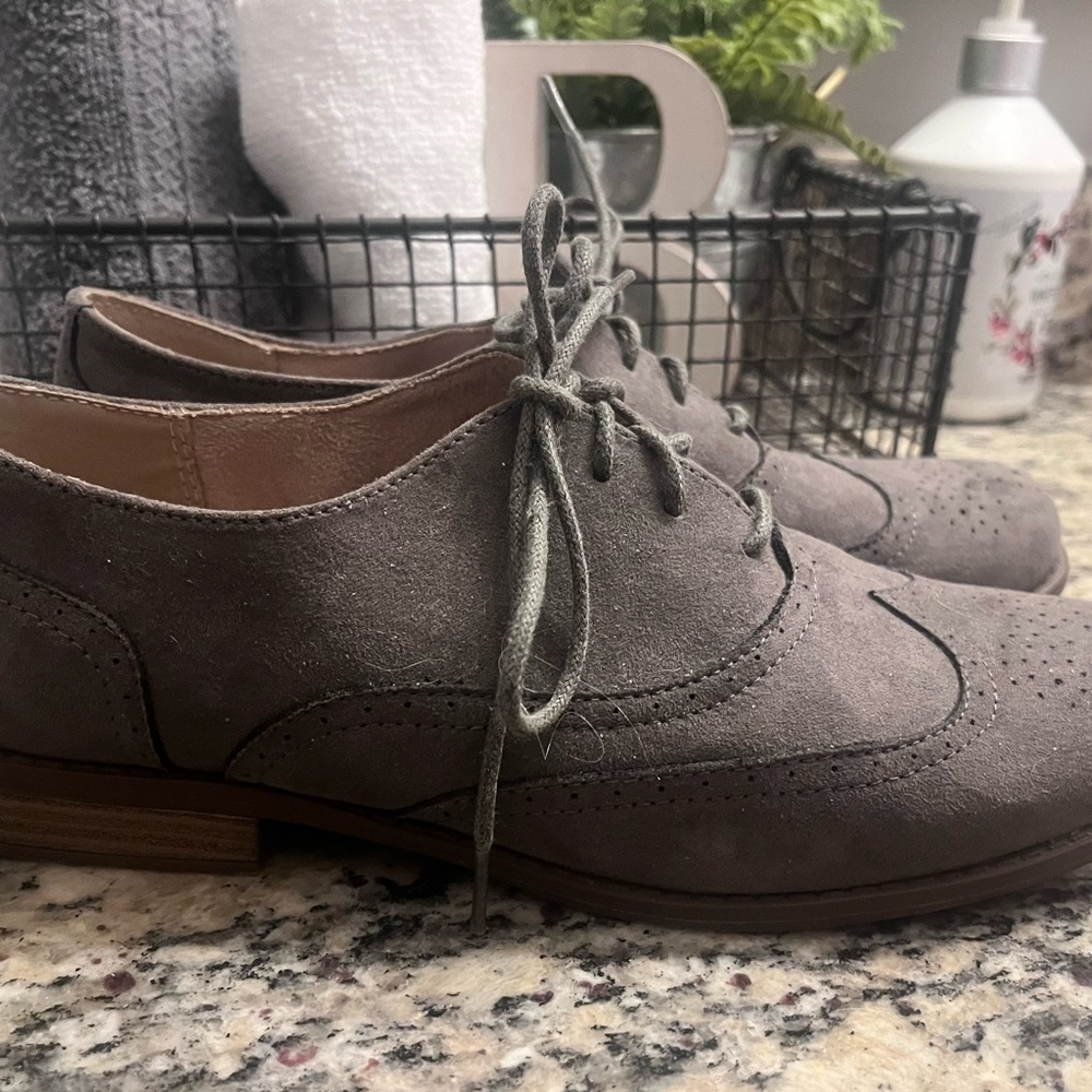 Gray Suede Lace-Up Oxfords